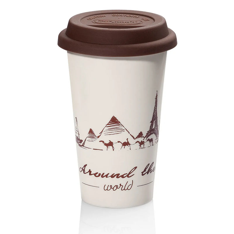 Delonghi taza térmica de cerámica y tapa de silicona The Globetrotter 300 ml  DLSC057