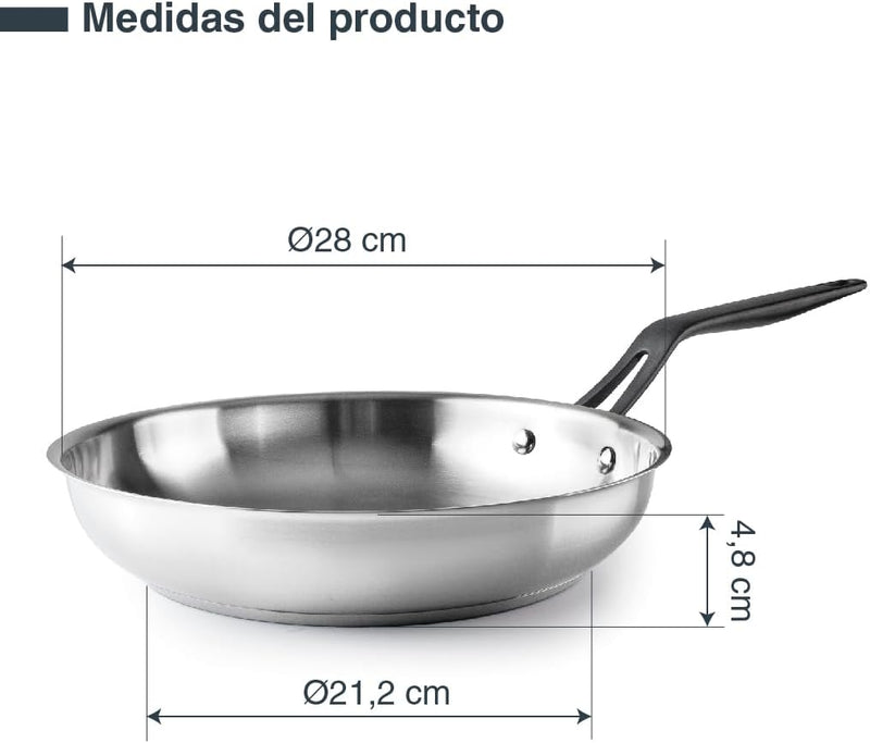 LACOR Sartén Origin Acero Inoxidable 28cm - Modelo 47328