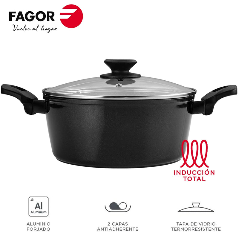 FAGOR Olla VIVANT Negra + Tapa Ø24