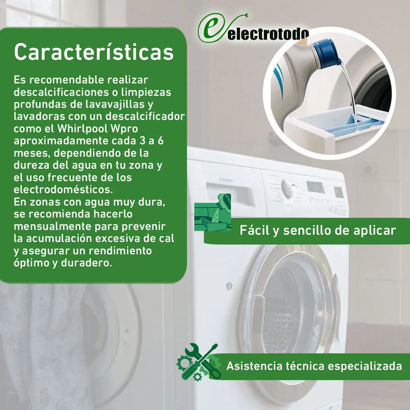 Descalcificador netejador rentavaixelles i rentadora Whirlpool Wpro 484000008510