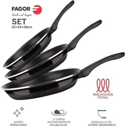 FAGOR Set sartenes OPTIMAX Ø20 Ø24 Ø28 negro
