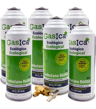 Pack 6 botellas gas refrigerante GASICA D2 - R12 R134a + llave de servicio