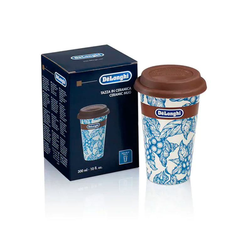 Delonghi taza térmica de cerámica y tapa de silicona Blue Flowers 300 ml  DLSC064